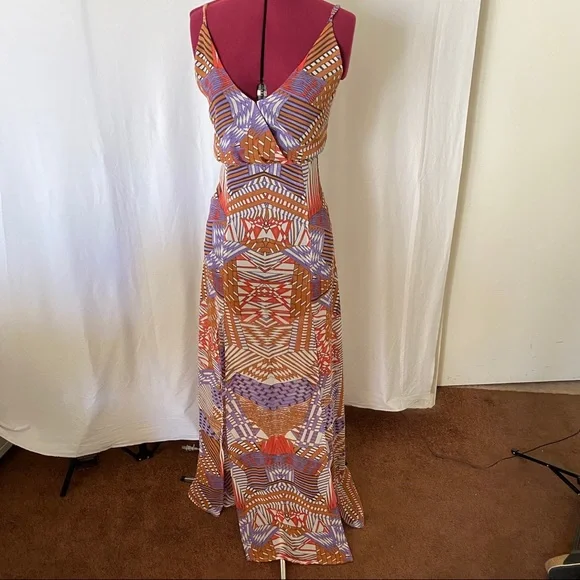 chinese dress ladies Kaleidoscope Butterfly Printed Maxi Dress with Belt XL